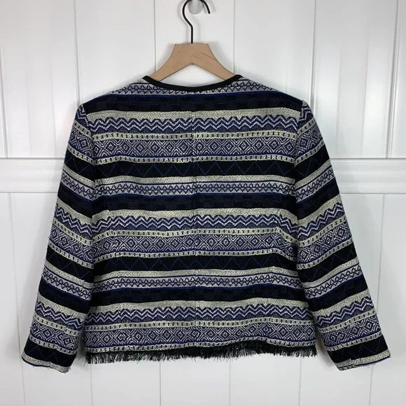 💕Ann Taylor Loft Blue Black Tweed Blazer Jacket 8 - Picture 5 of 7